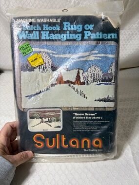 "Snow Scene" Hook Rug or Wall Hanging Pattern - Blue/White/Brown